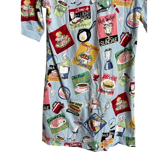 Nick & Nora Diner Print Sleep Shirt Nightgown Breakfast Food Retro Womans Small - Picture 8 of 11